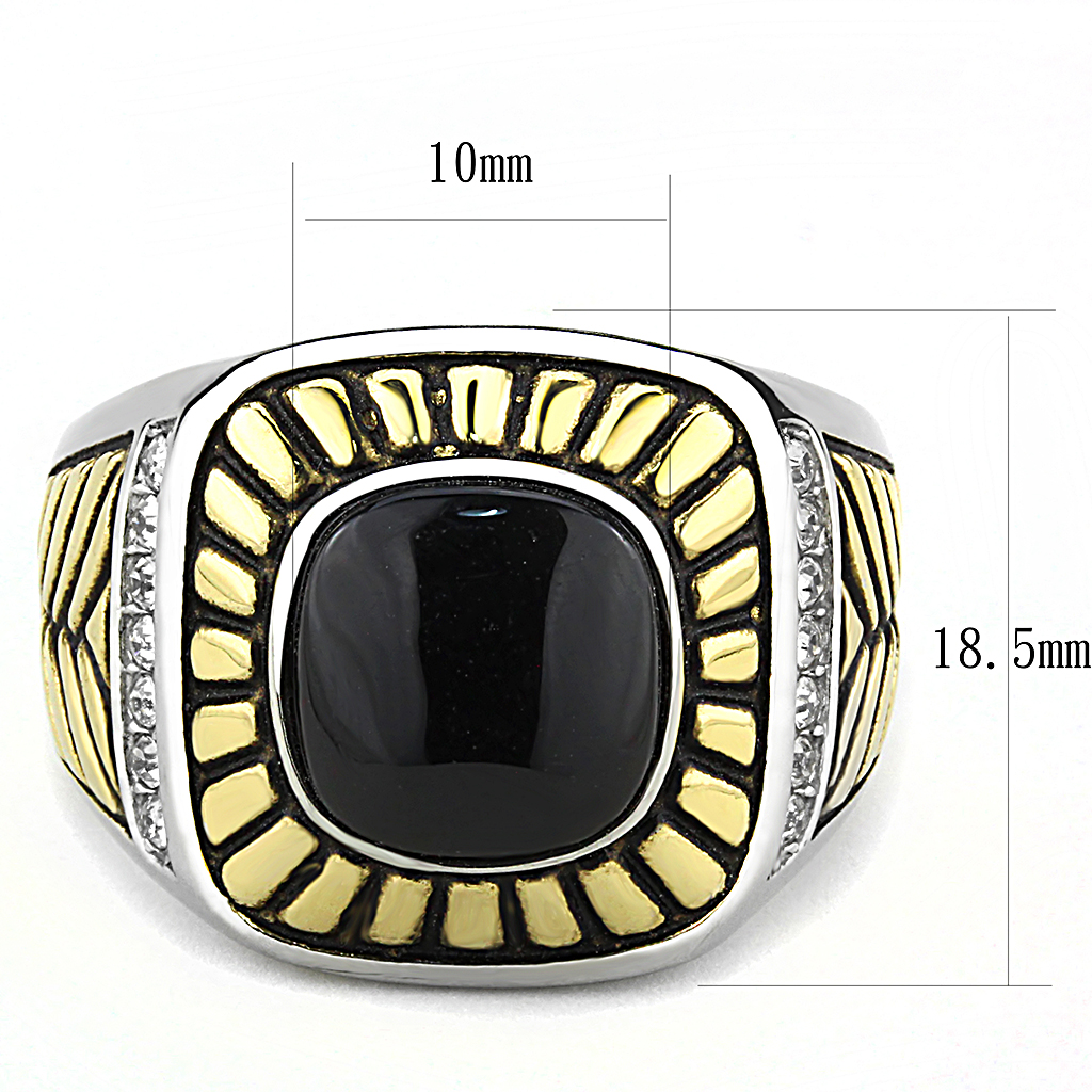 TK3294 - Stainless Steel Ring Two-Tone IP Gold (Ion Plating) Men Synthetic Jet