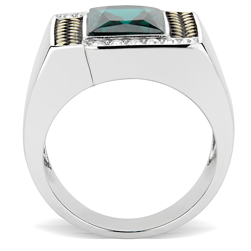 TK3295 - Stainless Steel Ring Two-Tone IP Gold (Ion Plating) Men Synthetic Blue Zircon