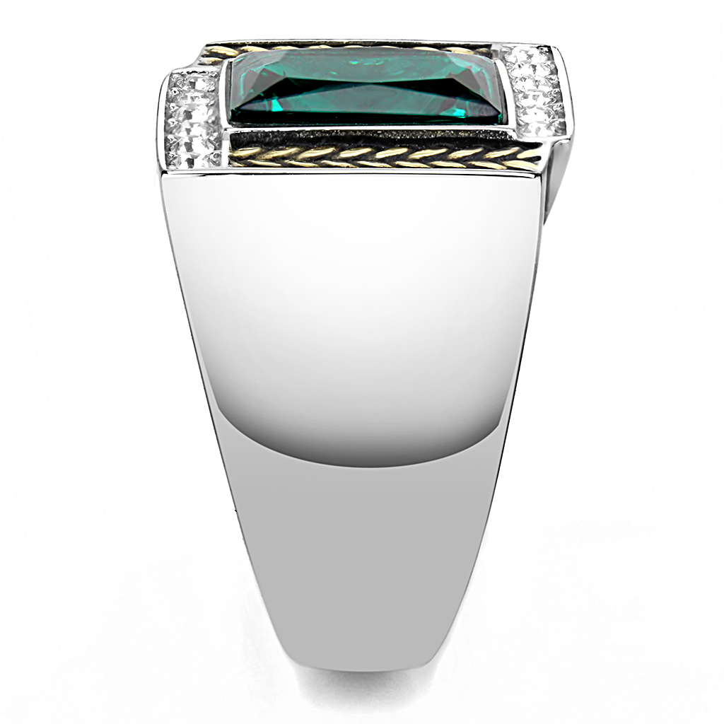 TK3295 - Stainless Steel Ring Two-Tone IP Gold (Ion Plating) Men Synthetic Blue Zircon