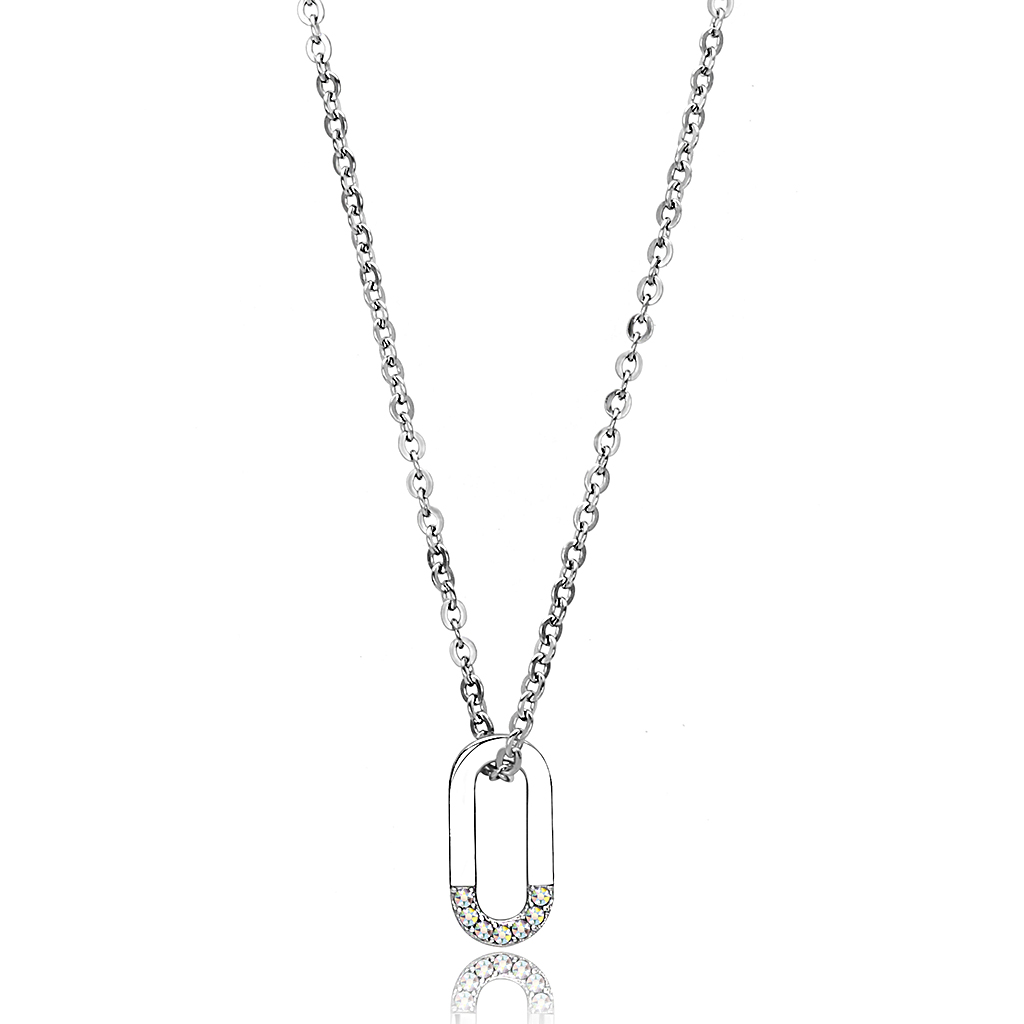 TK3297 - Stainless Steel Necklace High polished (no plating) Women Top Grade Crystal White AB