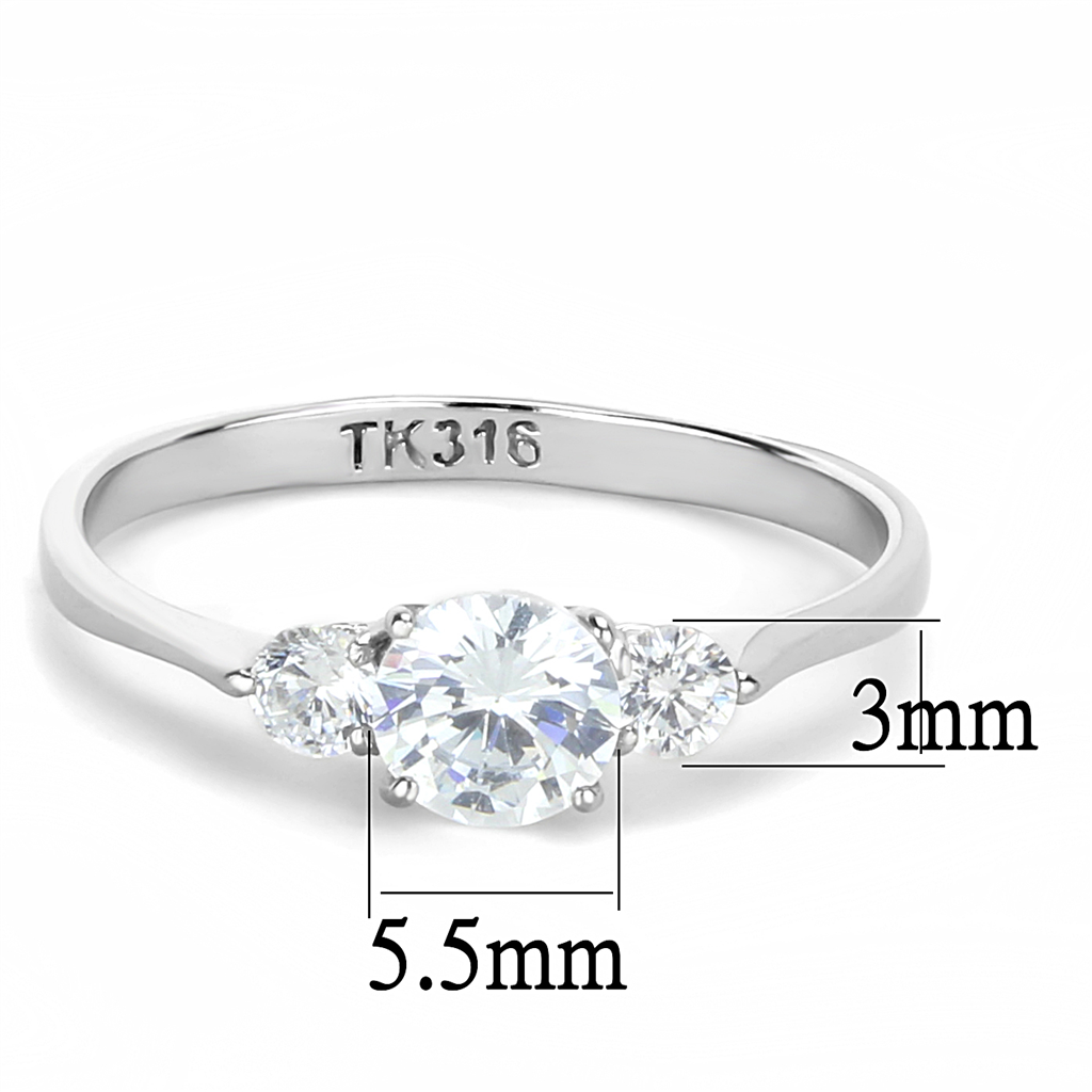 TK3431 - Stainless Steel Ring High polished (no plating) Women AAA Grade CZ Clear