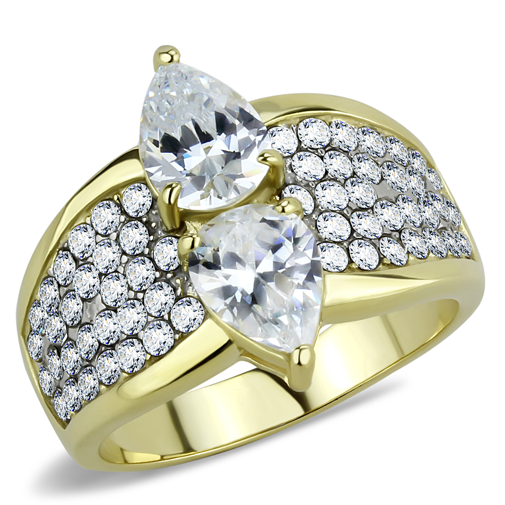 TK3442 - Stainless Steel Ring Two-Tone IP Gold (Ion Plating) Women AAA Grade CZ Clear