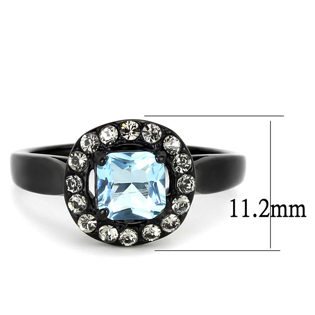 TK3443 - Stainless Steel Ring IP Black(Ion Plating) Women Synthetic Sea Blue