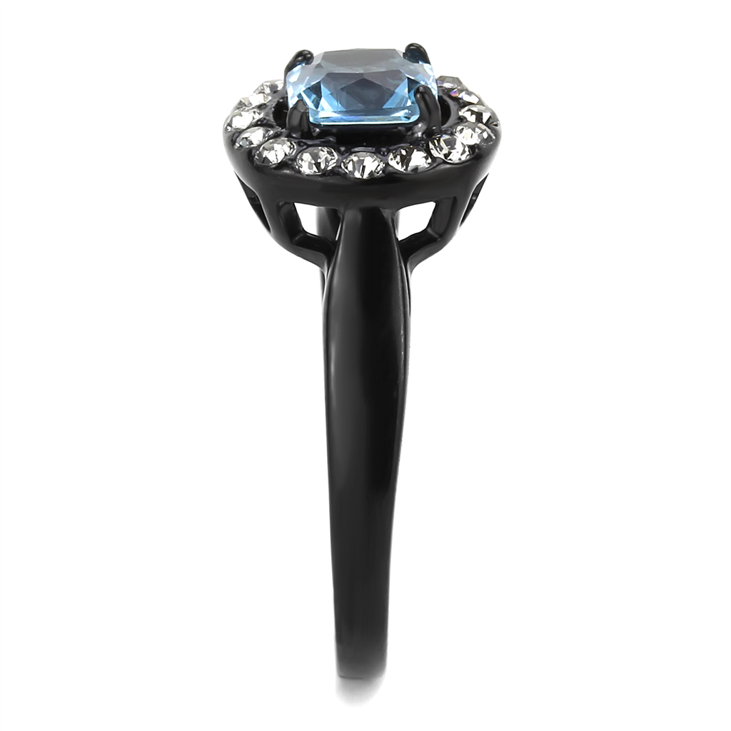 TK3443 - Stainless Steel Ring IP Black(Ion Plating) Women Synthetic Sea Blue