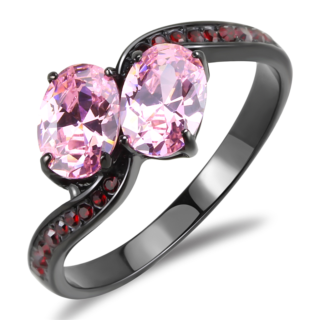 TK3444 - Stainless Steel Ring IP Black(Ion Plating) Women AAA Grade CZ Rose