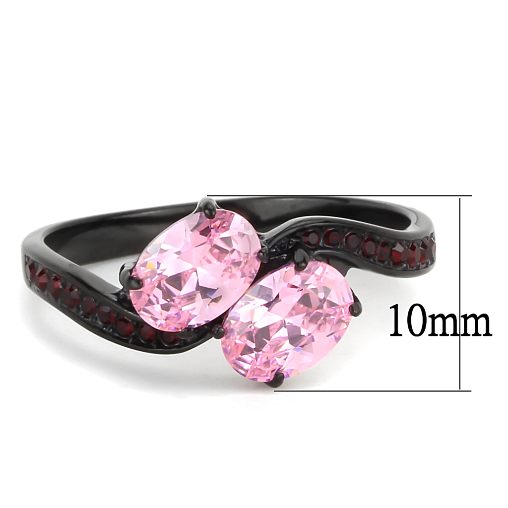 TK3444 - Stainless Steel Ring IP Black(Ion Plating) Women AAA Grade CZ Rose