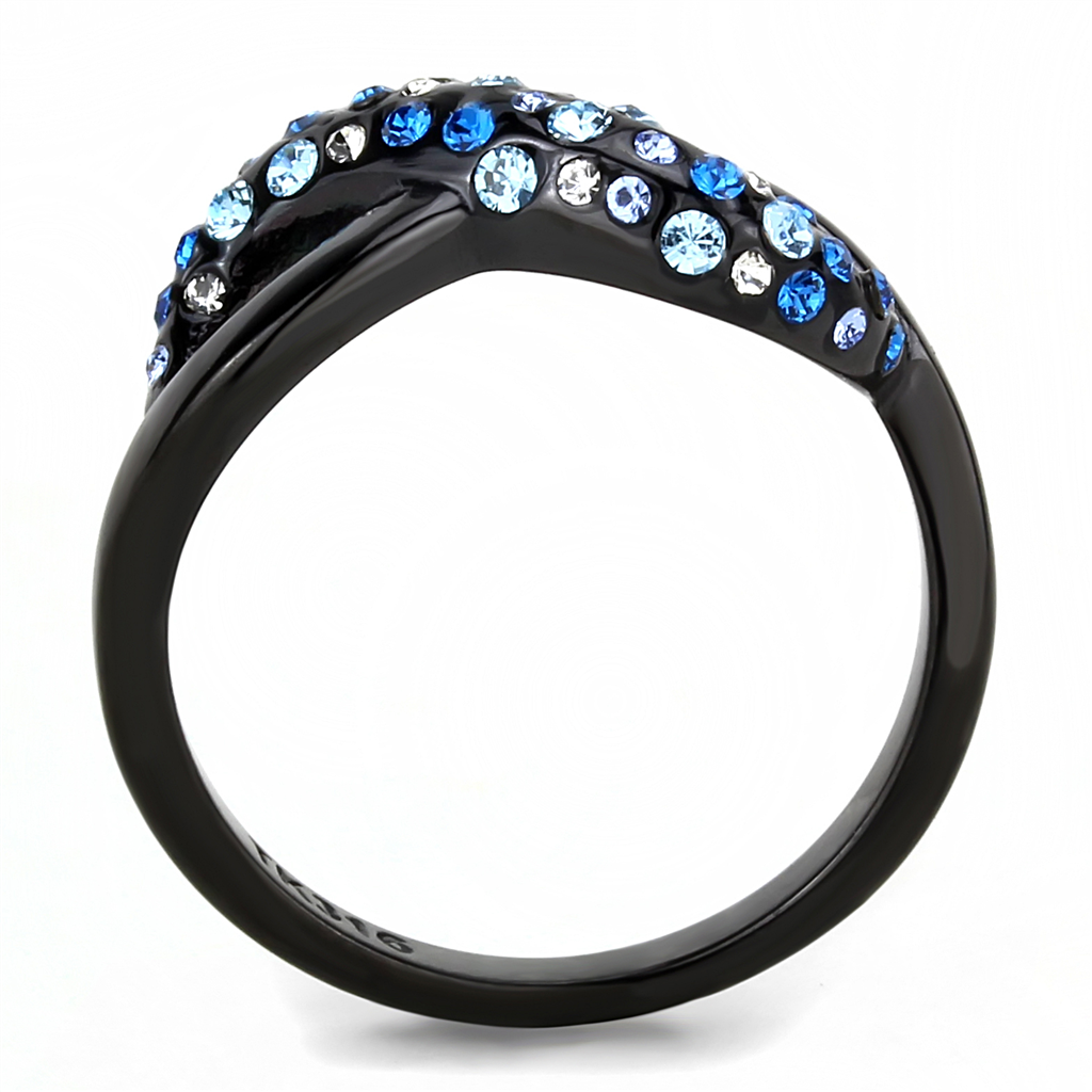 TK3446 - Stainless Steel Ring IP Black(Ion Plating) Women Top Grade Crystal Multi Color