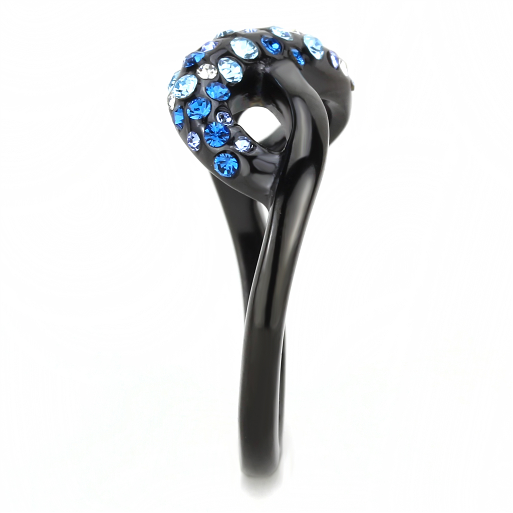 TK3446 - Stainless Steel Ring IP Black(Ion Plating) Women Top Grade Crystal Multi Color