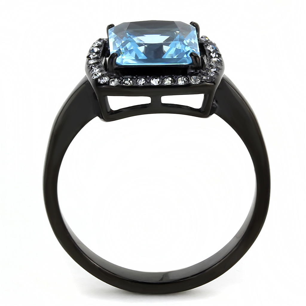 TK3447 - Stainless Steel Ring IP Black(Ion Plating) Women Synthetic Sea Blue