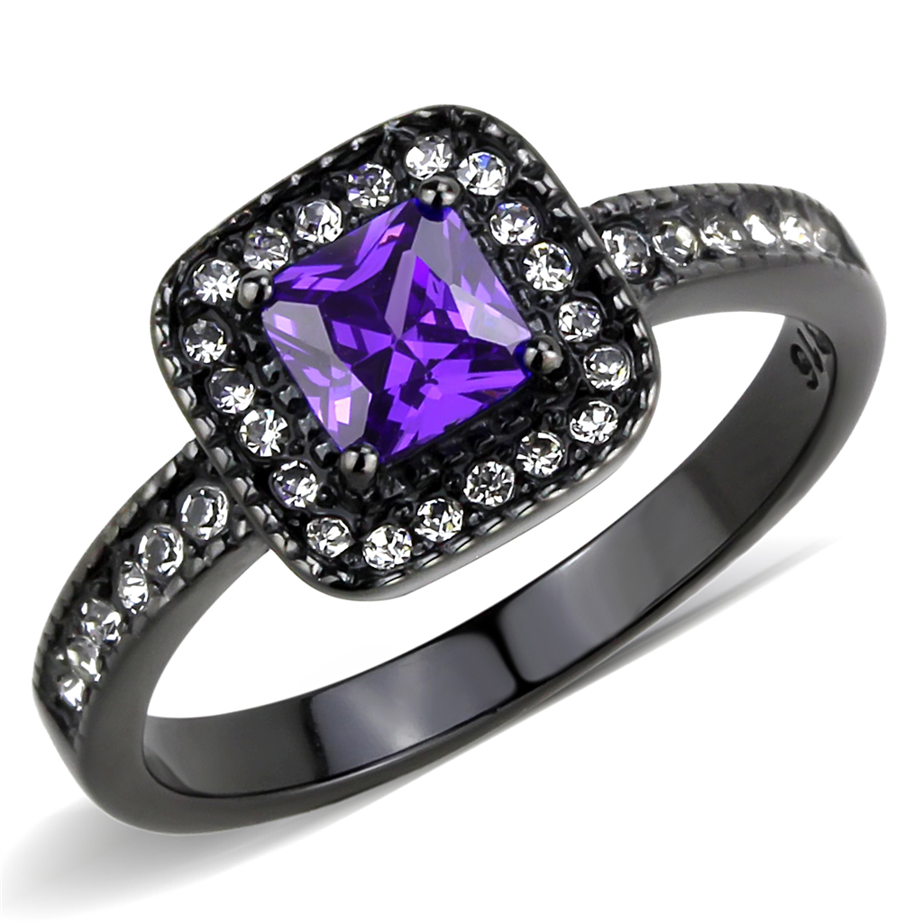 TK3450 - Stainless Steel Ring IP Black(Ion Plating) Women AAA Grade CZ Tanzanite