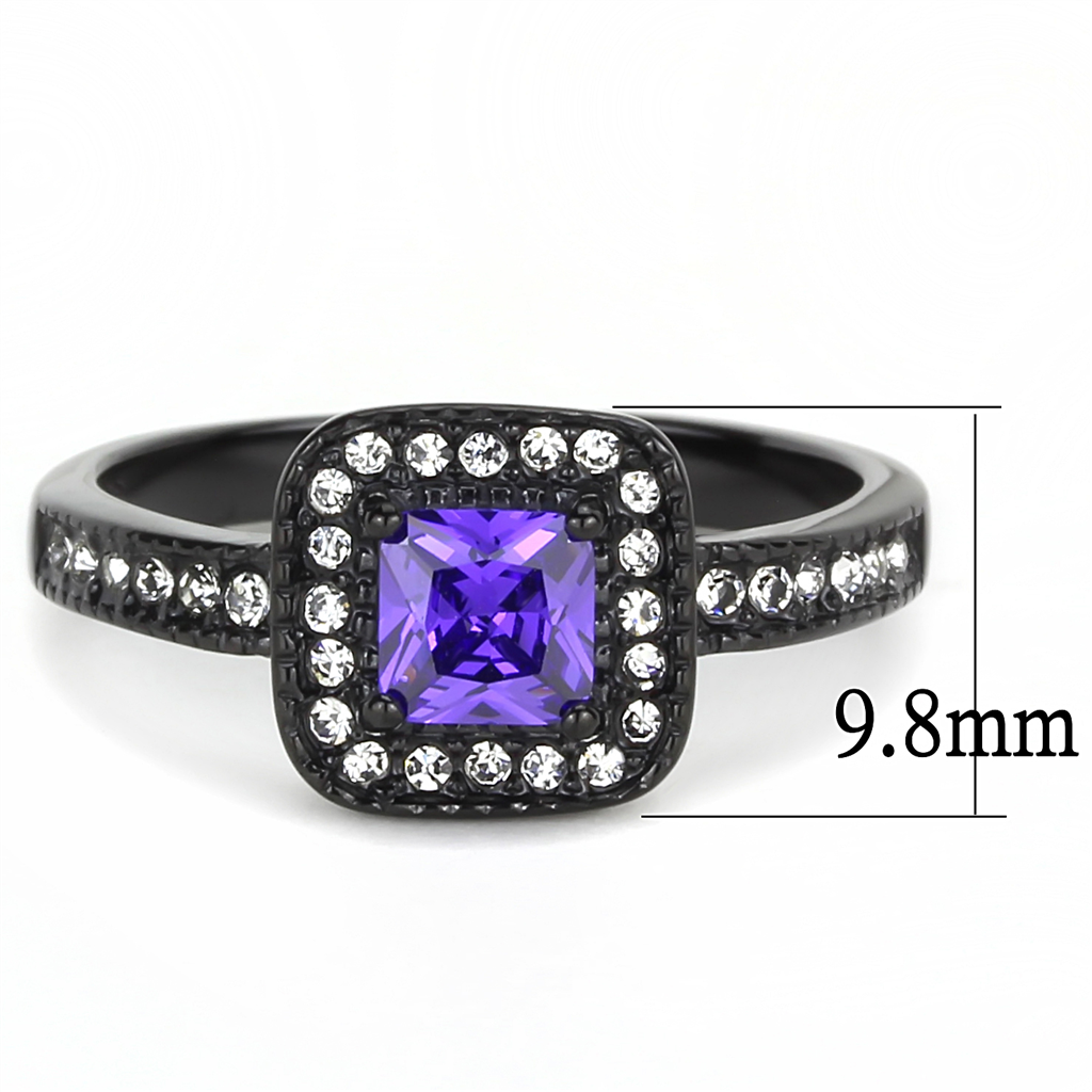 TK3450 - Stainless Steel Ring IP Black(Ion Plating) Women AAA Grade CZ Tanzanite