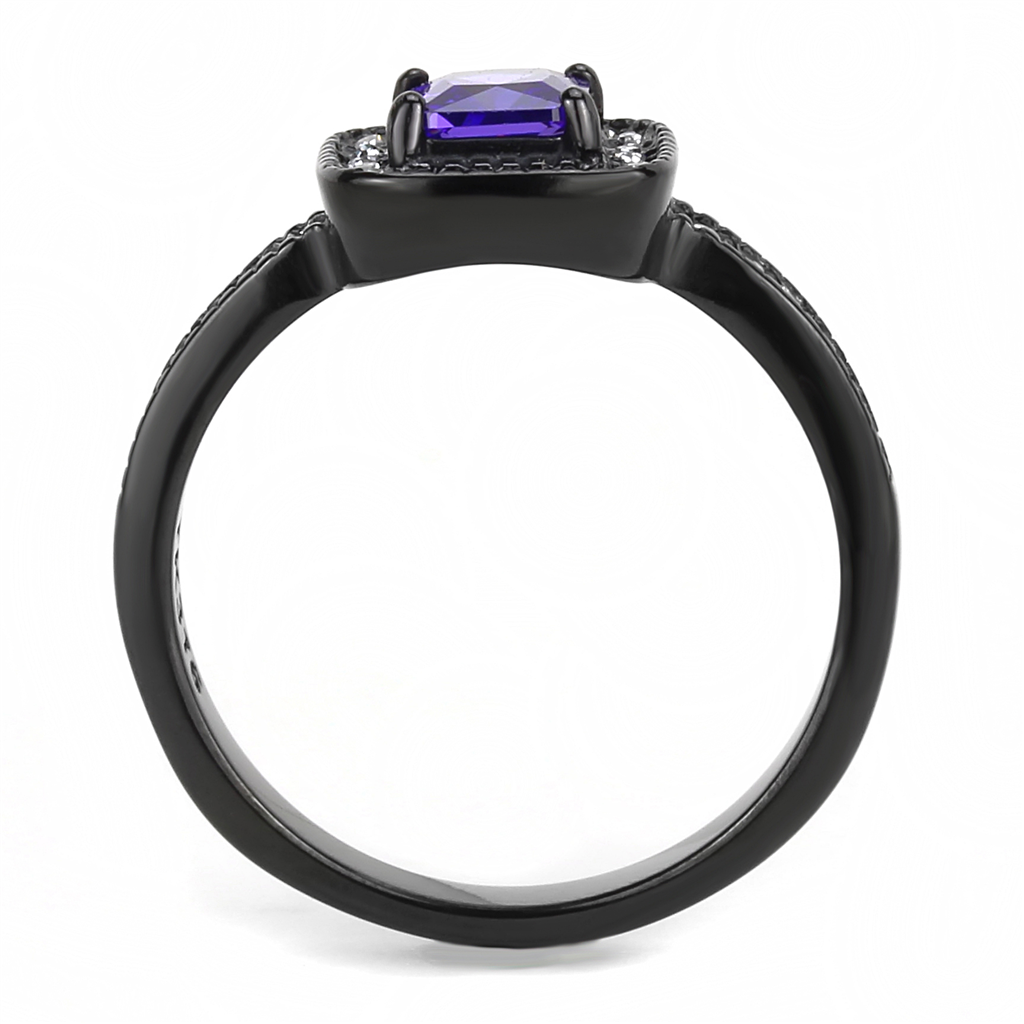 TK3450 - Stainless Steel Ring IP Black(Ion Plating) Women AAA Grade CZ Tanzanite