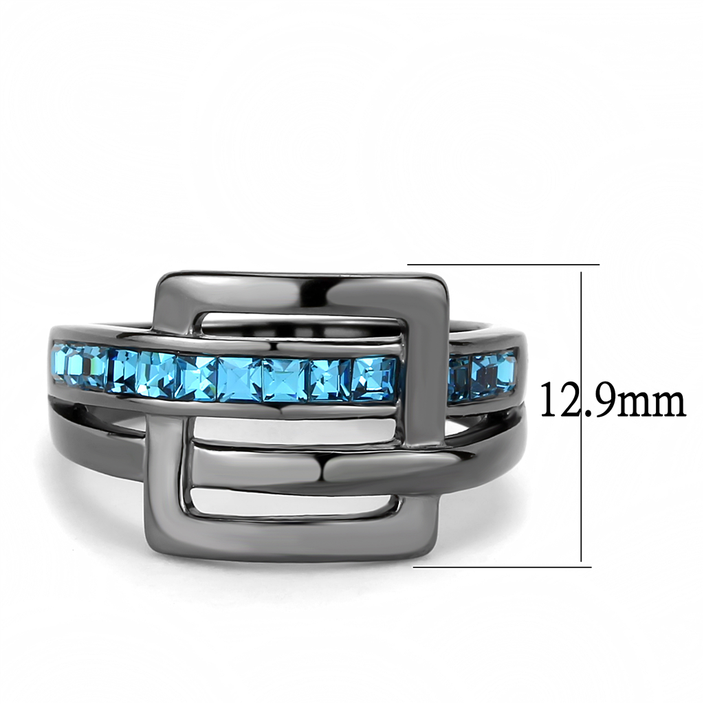 TK3451 - Stainless Steel Ring IP Light Black  (IP Gun) Women Top Grade Crystal Sea Blue