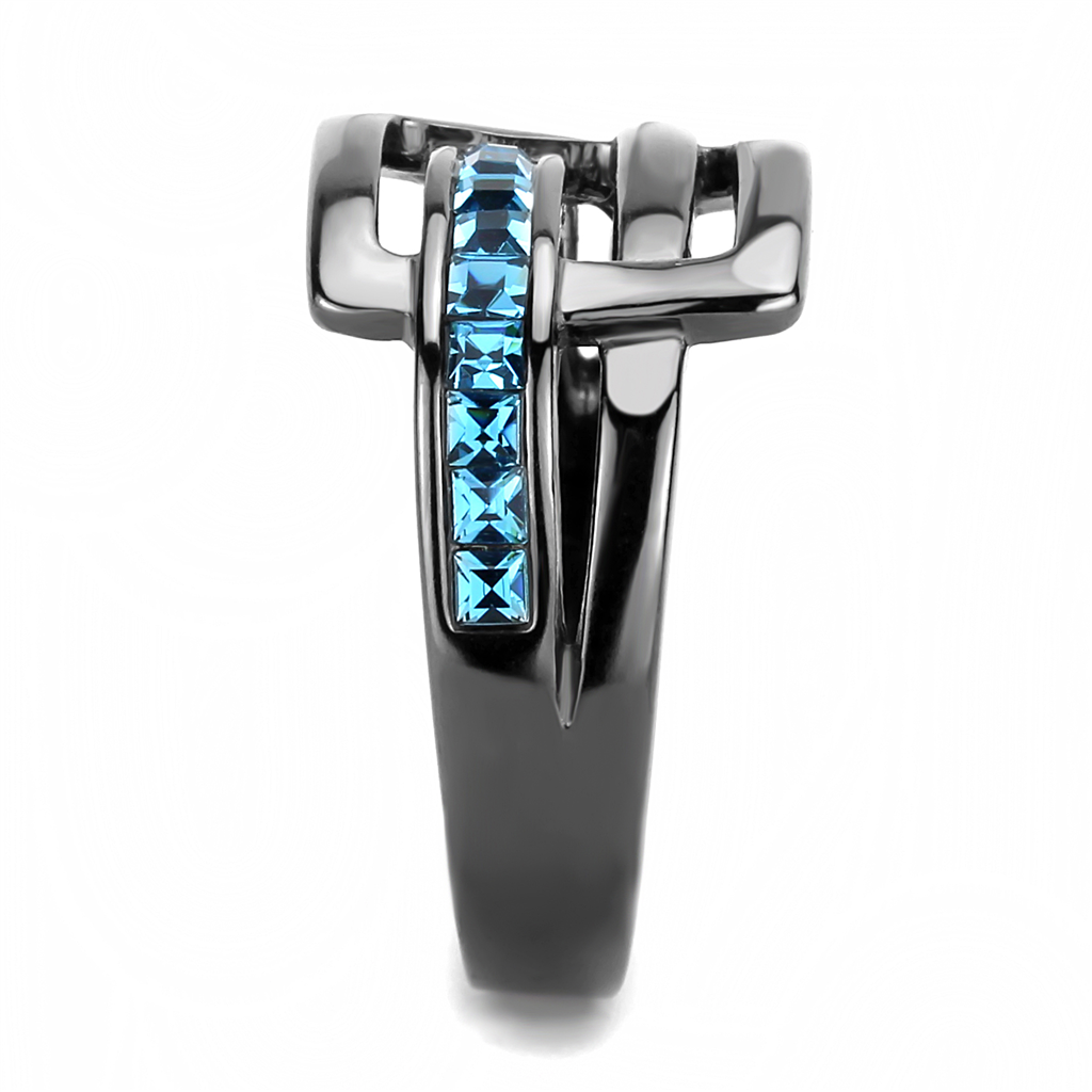 TK3451 - Stainless Steel Ring IP Light Black  (IP Gun) Women Top Grade Crystal Sea Blue