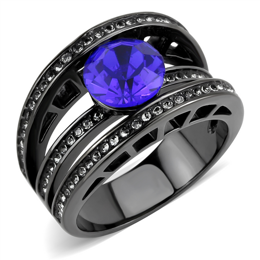 TK3453 - Stainless Steel Ring IP Light Black  (IP Gun) Women Top Grade Crystal Sapphire