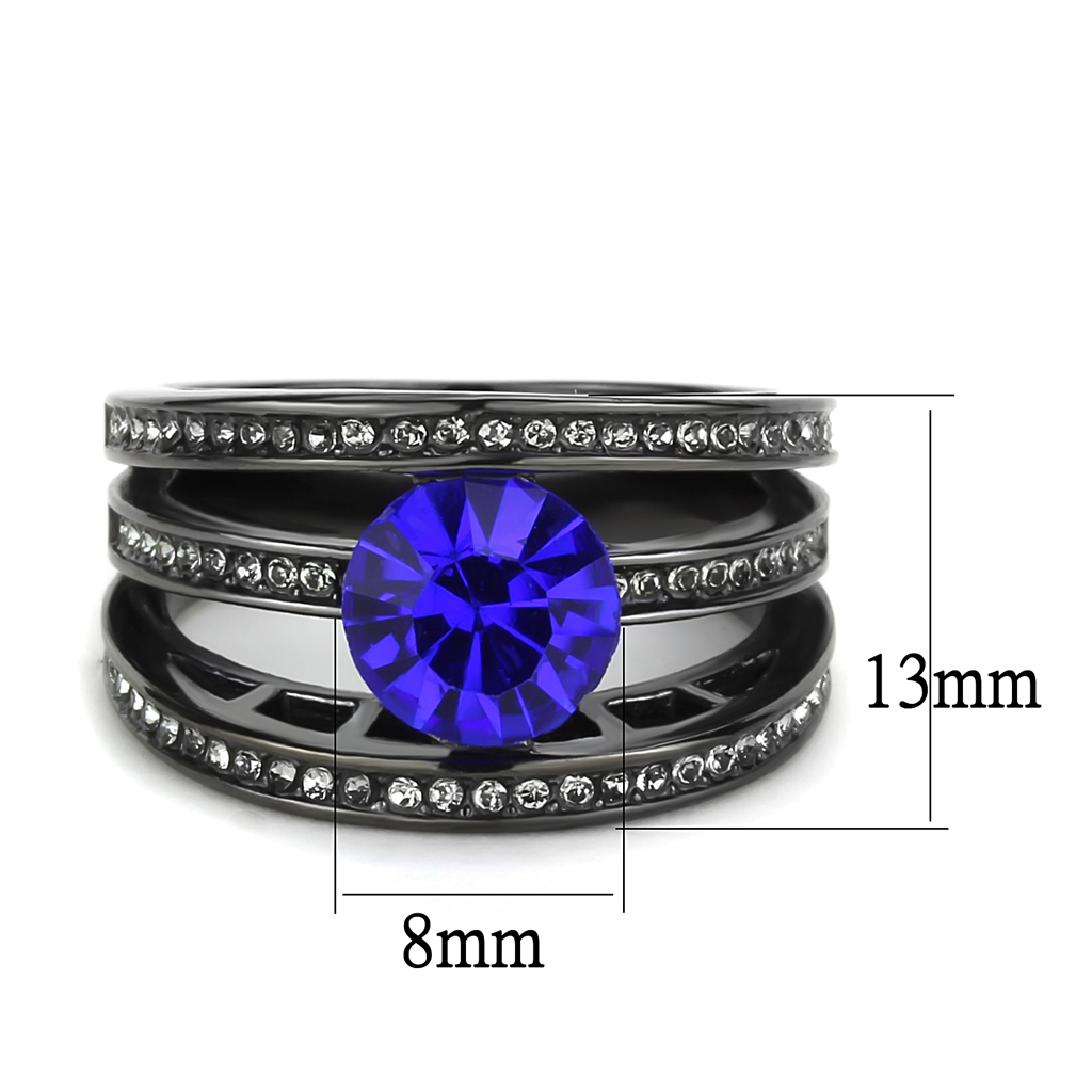 TK3453 - Stainless Steel Ring IP Light Black  (IP Gun) Women Top Grade Crystal Sapphire