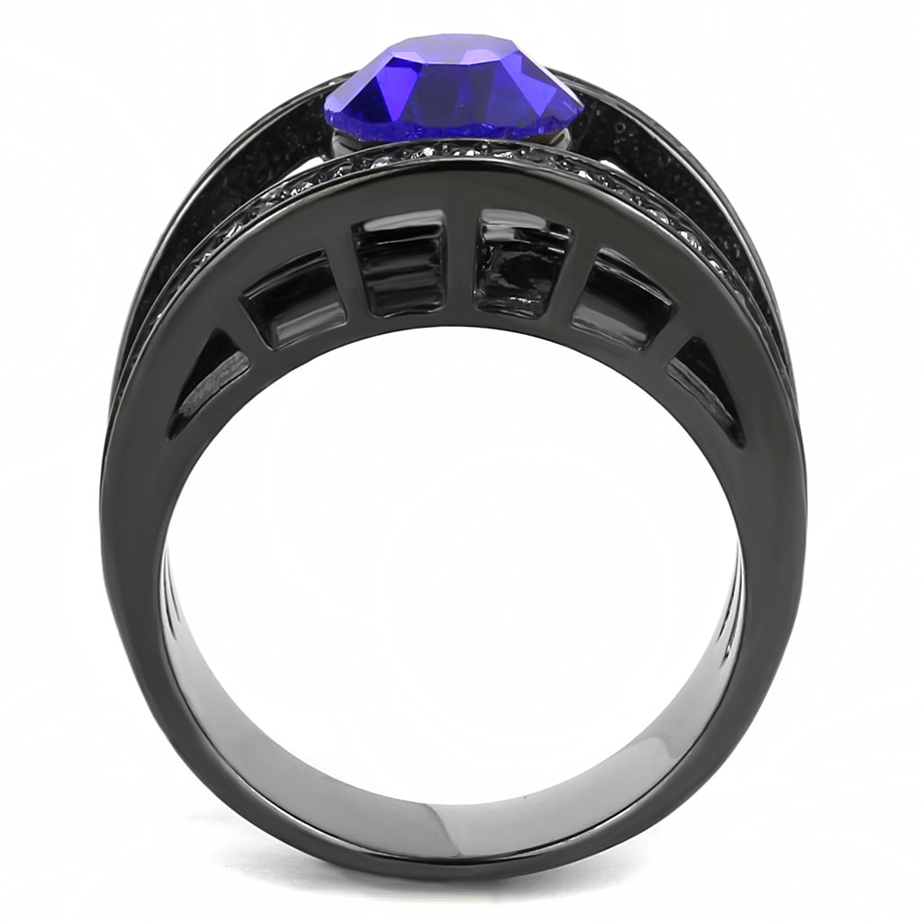 TK3453 - Stainless Steel Ring IP Light Black  (IP Gun) Women Top Grade Crystal Sapphire