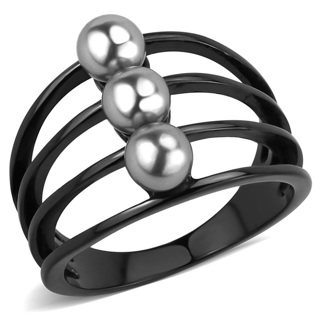 TK3454 - Stainless Steel Ring IP Black(Ion Plating) Women Synthetic Gray