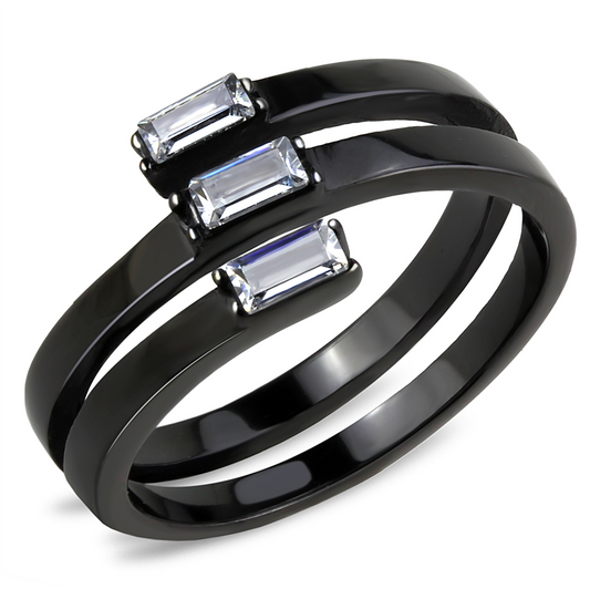 TK3455 - Stainless Steel Ring IP Black(Ion Plating) Women AAA Grade CZ Clear