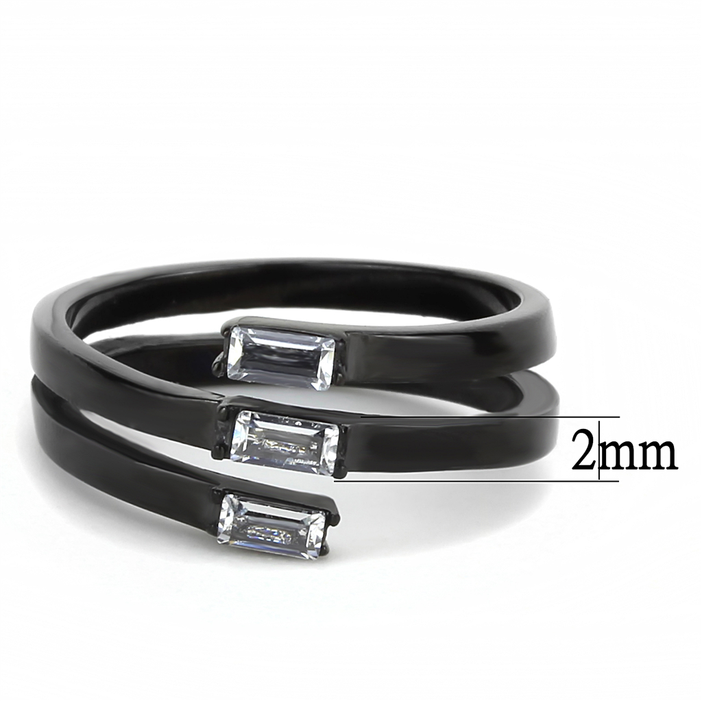 TK3455 - Stainless Steel Ring IP Black(Ion Plating) Women AAA Grade CZ Clear