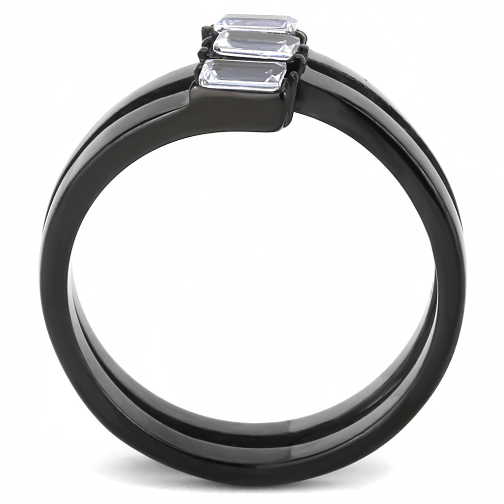 TK3455 - Stainless Steel Ring IP Black(Ion Plating) Women AAA Grade CZ Clear