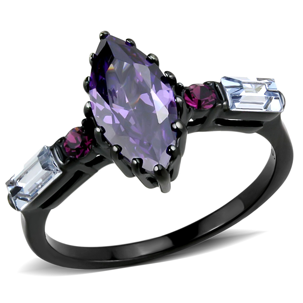 TK3456 - Stainless Steel Ring IP Black(Ion Plating) Women AAA Grade CZ Amethyst