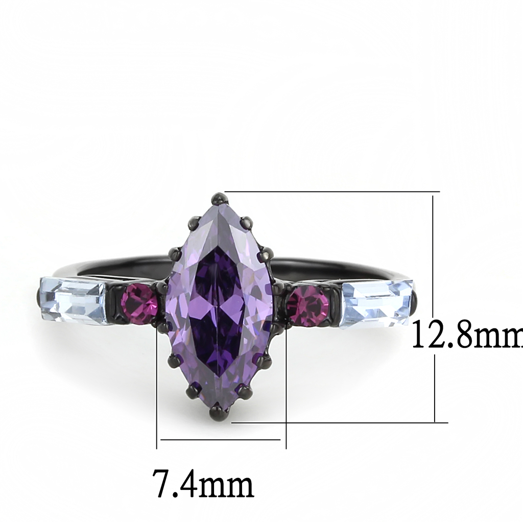 TK3456 - Stainless Steel Ring IP Black(Ion Plating) Women AAA Grade CZ Amethyst