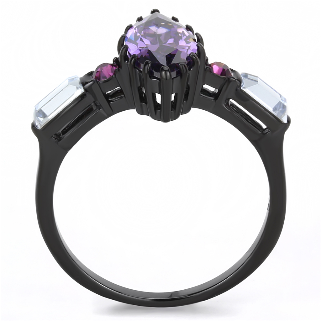 TK3456 - Stainless Steel Ring IP Black(Ion Plating) Women AAA Grade CZ Amethyst