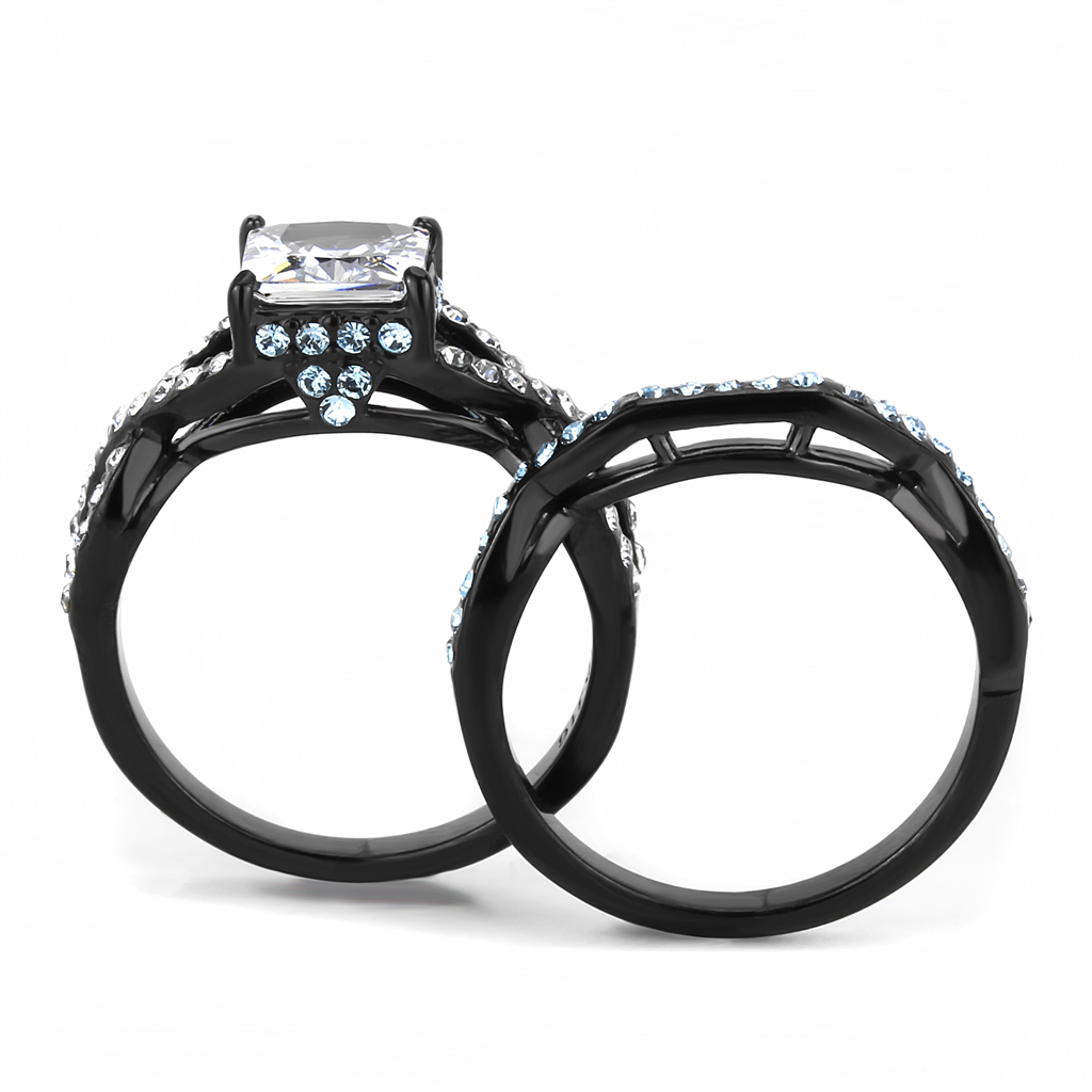 TK3457 - Stainless Steel Ring IP Black(Ion Plating) Women AAA Grade CZ Clear