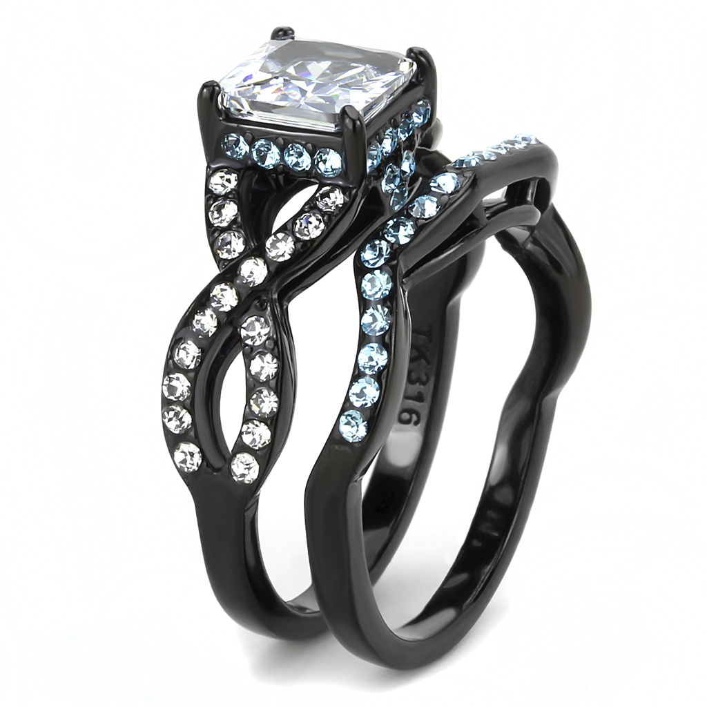 TK3457 - Stainless Steel Ring IP Black(Ion Plating) Women AAA Grade CZ Clear