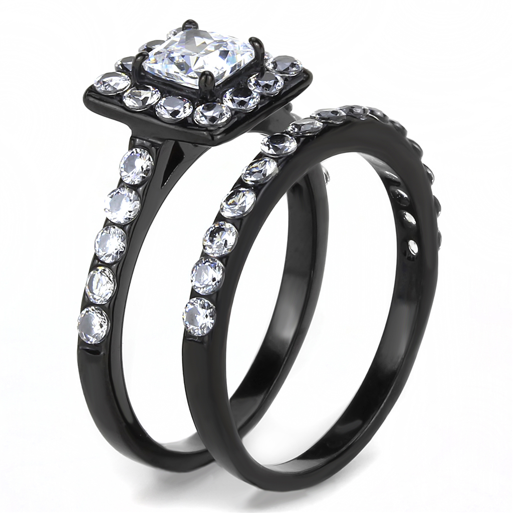 TK3458 - Stainless Steel Ring IP Black(Ion Plating) Women AAA Grade CZ Clear