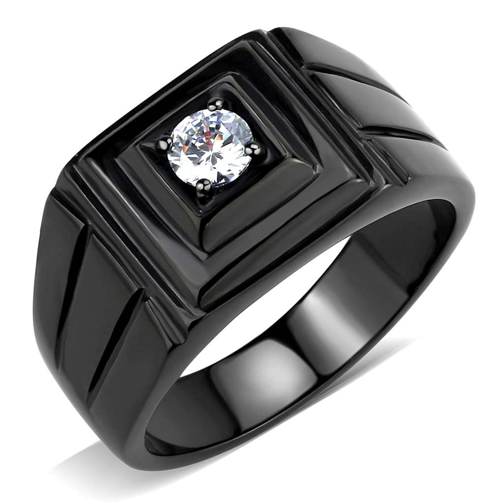 TK3466 - Stainless Steel Ring IP Black(Ion Plating) Men AAA Grade CZ Clear