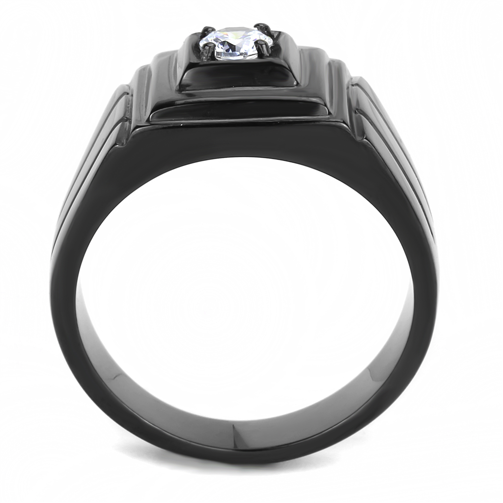 TK3466 - Stainless Steel Ring IP Black(Ion Plating) Men AAA Grade CZ Clear