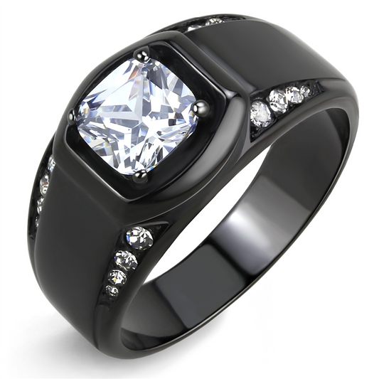 TK3467 - Stainless Steel Ring IP Black(Ion Plating) Men AAA Grade CZ Clear