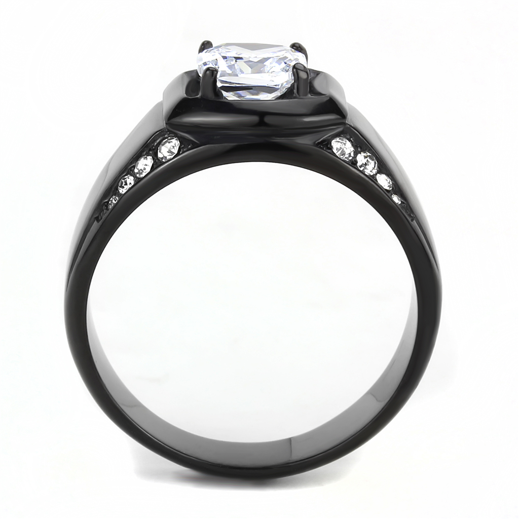 TK3467 - Stainless Steel Ring IP Black(Ion Plating) Men AAA Grade CZ Clear