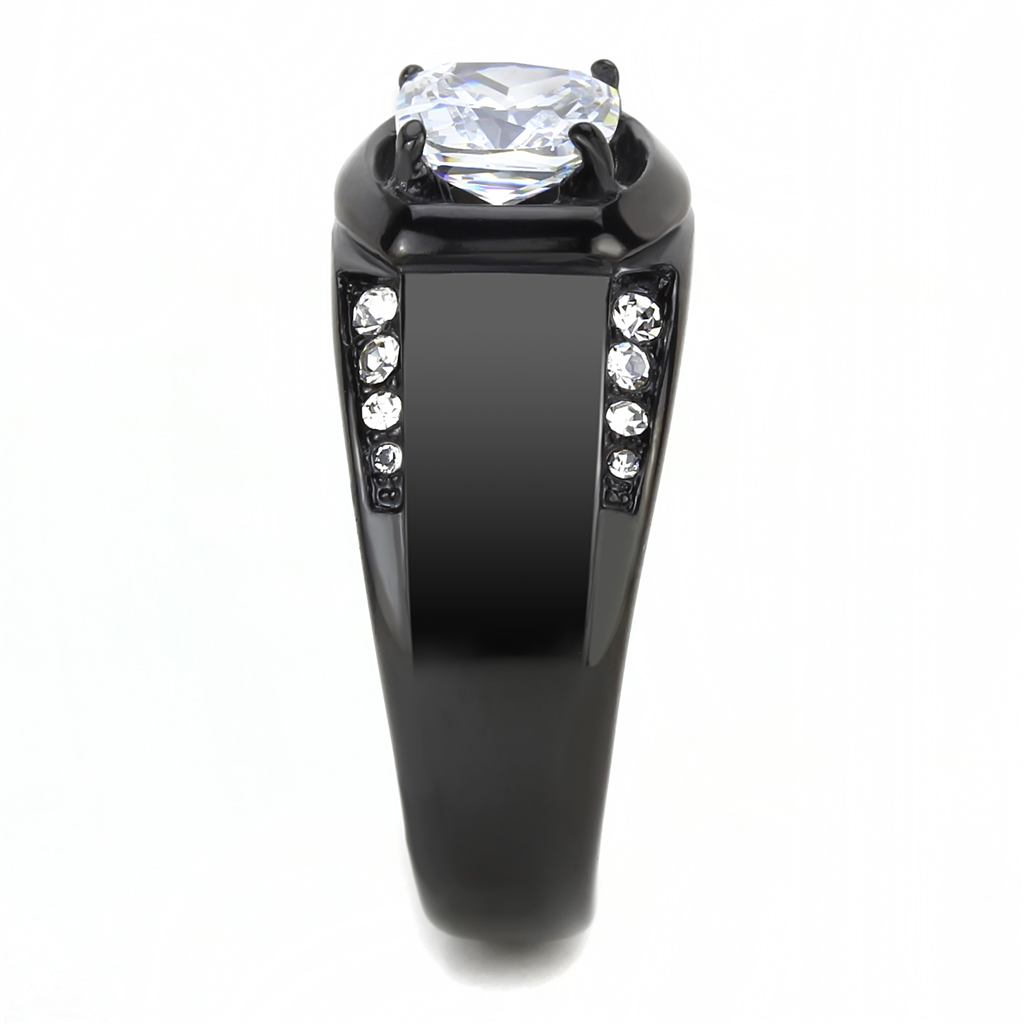 TK3467 - Stainless Steel Ring IP Black(Ion Plating) Men AAA Grade CZ Clear