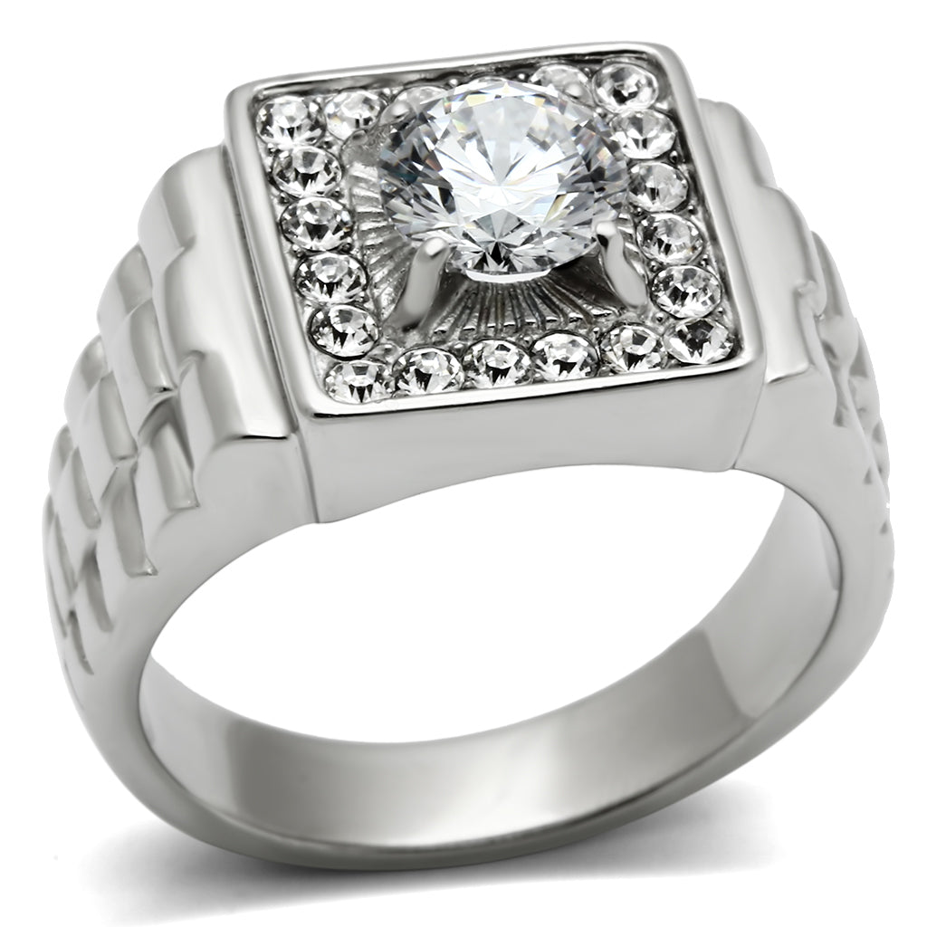 TK347 - Stainless Steel Ring High polished (no plating) Men AAA Grade CZ Clear