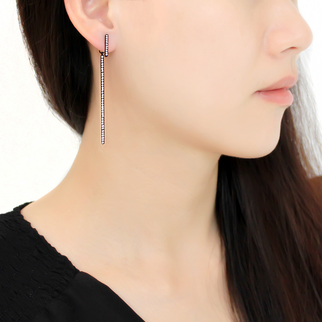 TK3470 - Stainless Steel Earrings IP Black(Ion Plating) Women Top Grade Crystal Clear