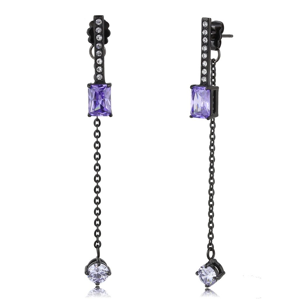 TK3472 - Stainless Steel Earrings IP Black(Ion Plating) Women AAA Grade CZ Tanzanite