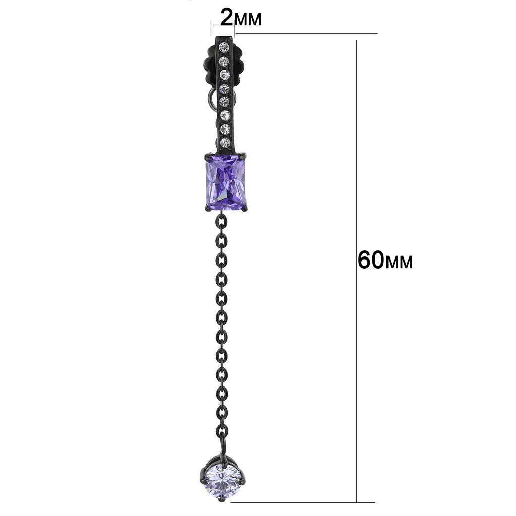 TK3472 - Stainless Steel Earrings IP Black(Ion Plating) Women AAA Grade CZ Tanzanite