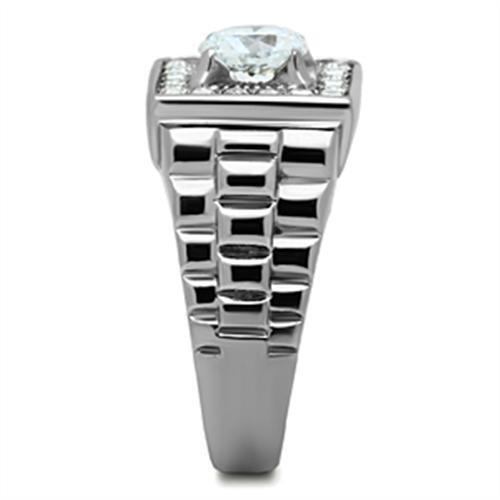 TK347 - Stainless Steel Ring High polished (no plating) Men AAA Grade CZ Clear