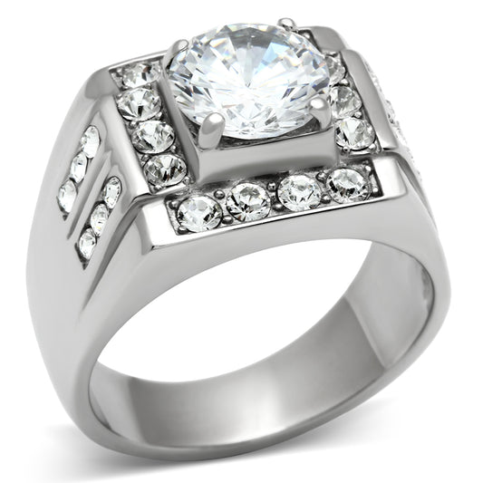 TK348 - Stainless Steel Ring High polished (no plating) Men AAA Grade CZ Clear