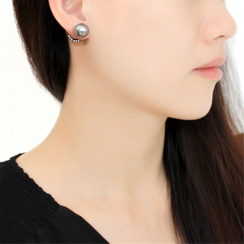 TK3481 - Stainless Steel Earrings IP Black(Ion Plating) Women Synthetic Light Gray