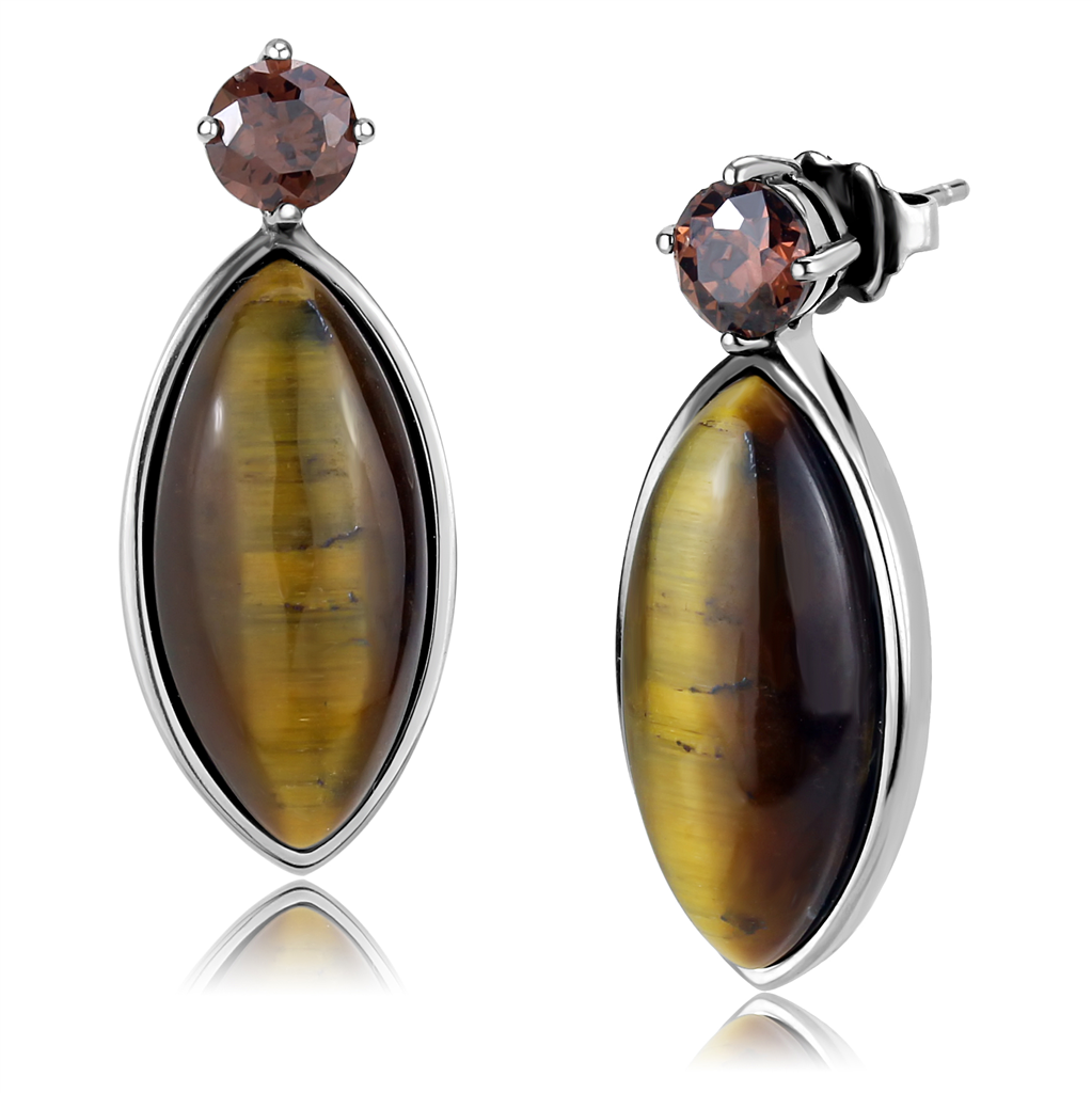 TK3488 - Stainless Steel Earrings High polished (no plating) Women Semi-Precious Topaz