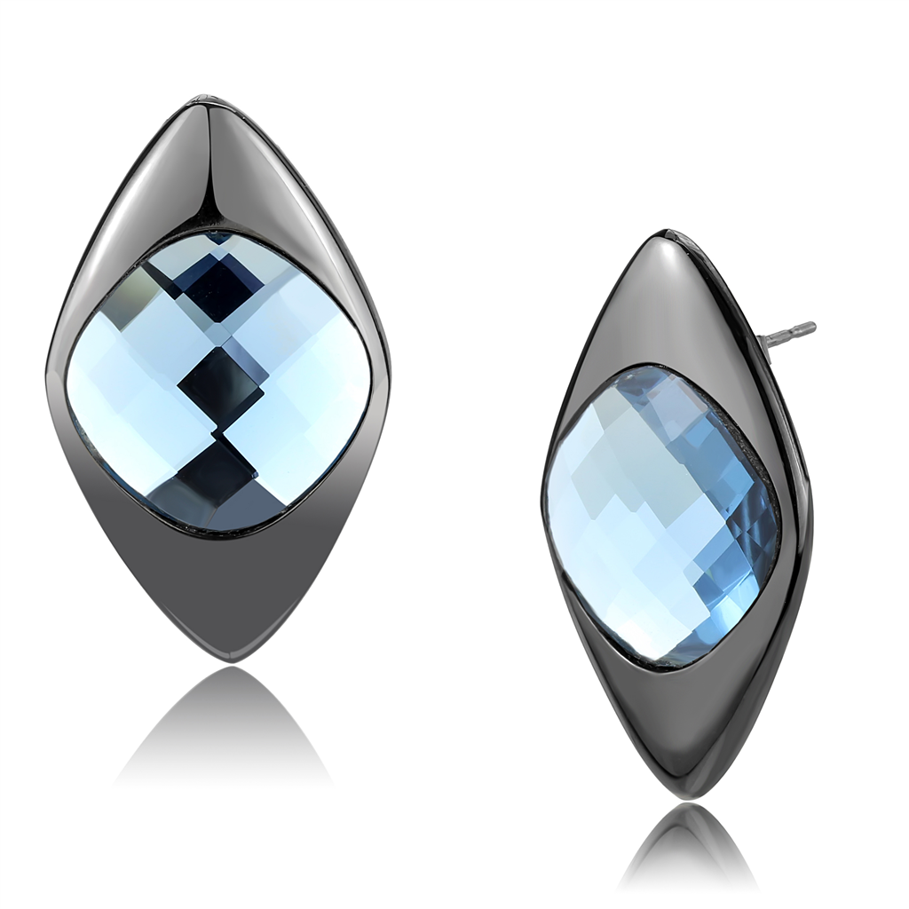 TK3494 - Stainless Steel Earrings IP Light Black  (IP Gun) Women Synthetic Light Sapphire