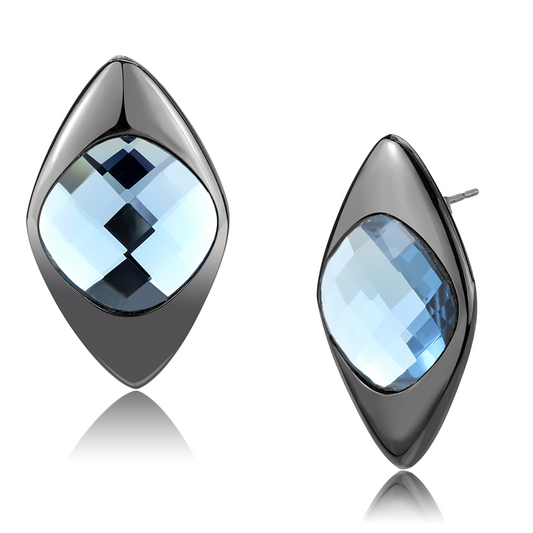 TK3494 - Stainless Steel Earrings IP Light Black  (IP Gun) Women Synthetic Light Sapphire