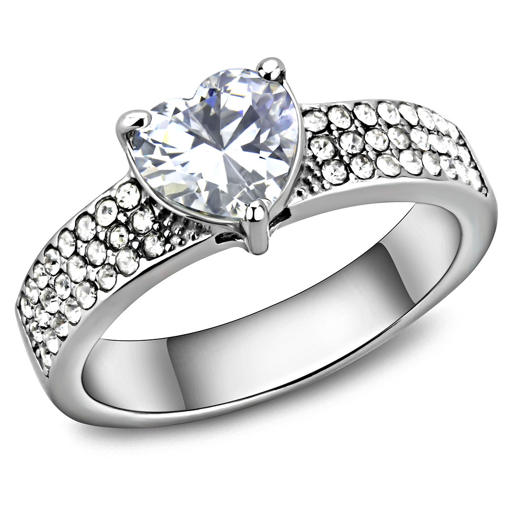 TK3505 - Stainless Steel Ring High polished (no plating) Women AAA Grade CZ Clear