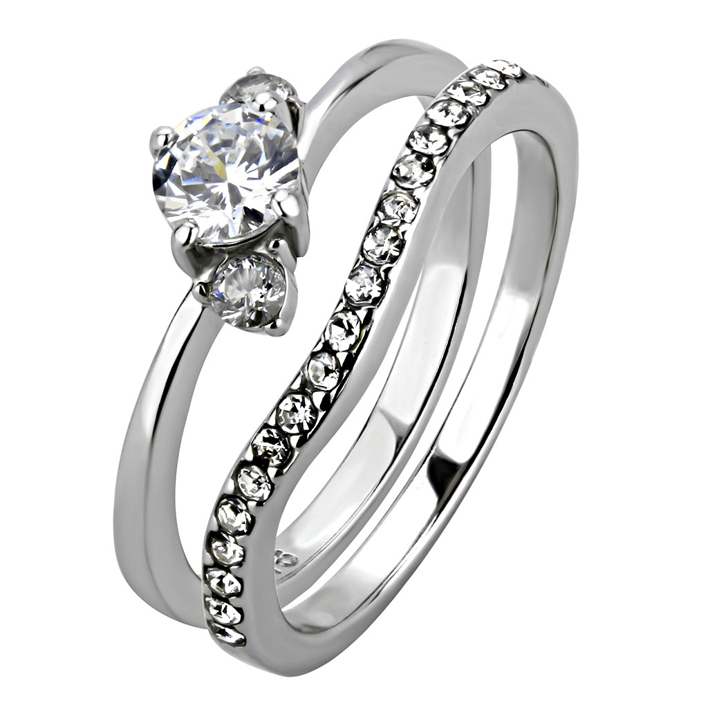 TK3507 - Stainless Steel Ring High polished (no plating) Women AAA Grade CZ Clear