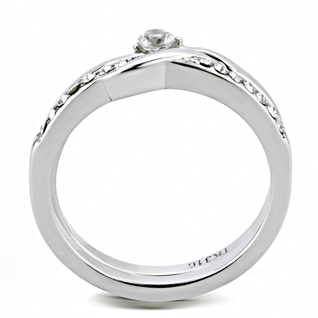 TK3508 - Stainless Steel Ring High polished (no plating) Women AAA Grade CZ Clear