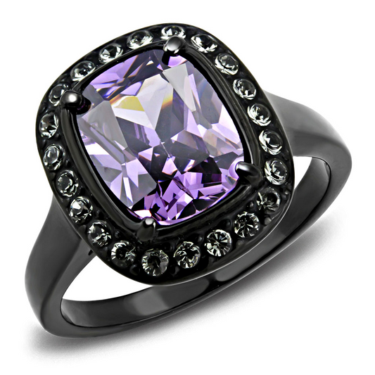 TK3512 - Stainless Steel Ring IP Black(Ion Plating) Women AAA Grade CZ Amethyst